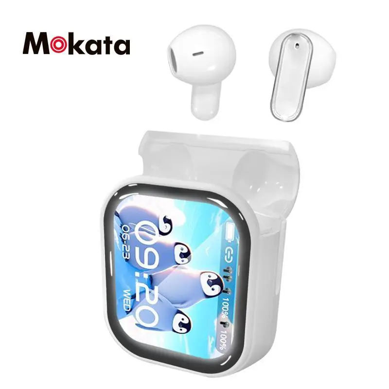 MOKATA Bluetooth 5.4 In-Ear Earphones with LED Display, Color Touch Screen, Touch Controls, Active Noise Cancellation + Ambient Noise Reduction, Bass Boost, Easy Navigation & Operation, Ideal for Sports & Voice Calls, Long-Lasting Stereo