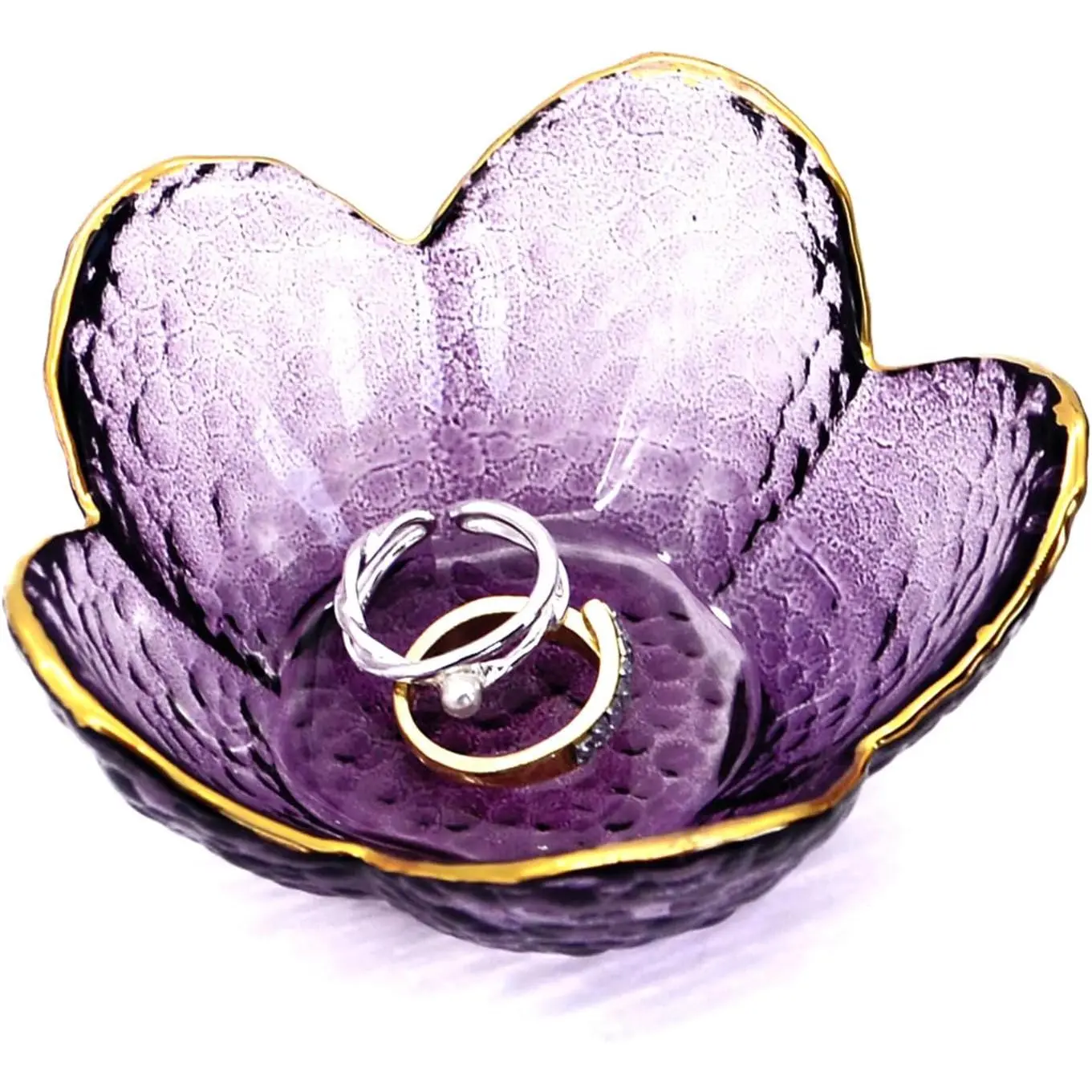 Purple Flower Ring Dish Jewelry Tray, Small Glass Trinket Tray for Rings Earrings, Present for Wife Mom Daughter Women