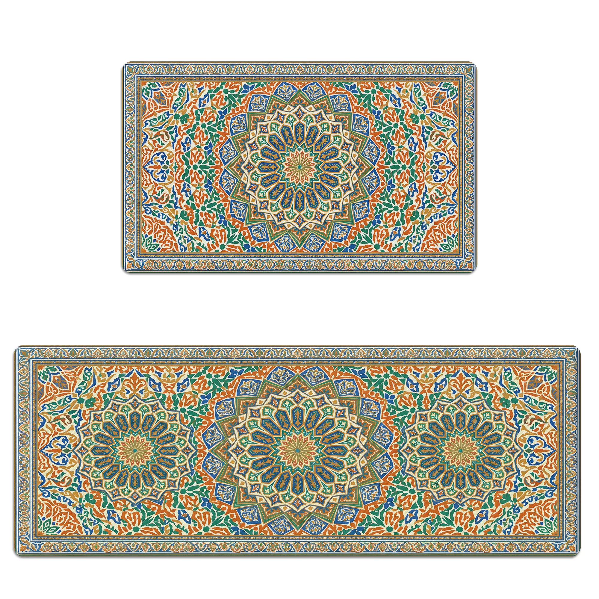 Kitchen Mat Set Anti-Fatigue Cushioned Memory Foam, Non-Slip, Scratch-Resistant & Waterproof, Bohemian Mandala Floral Kitchen Rug for Floor