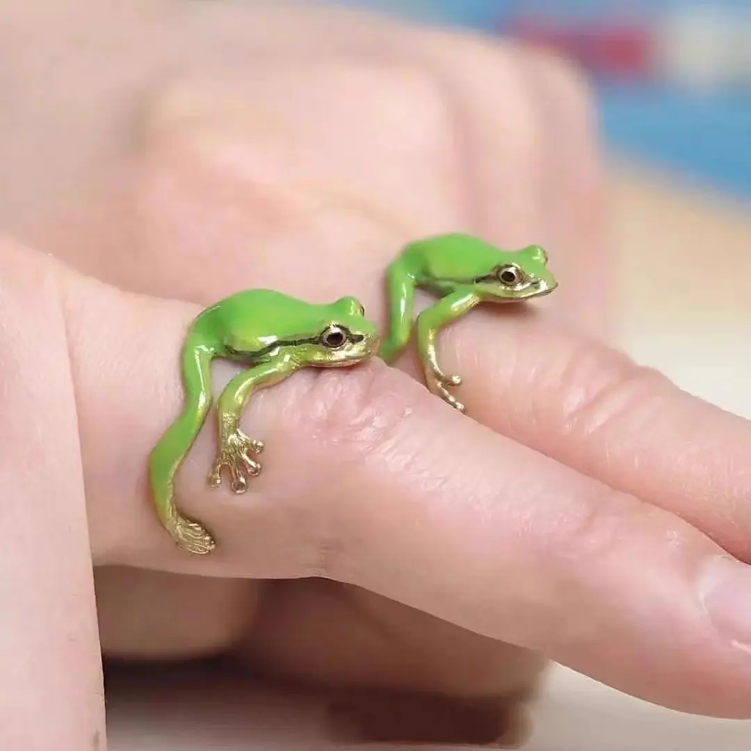 Cute Green Frog Ring for Women -2 Pack Funny Adjustable Open Design, Trendy Niche Fashion Accessory