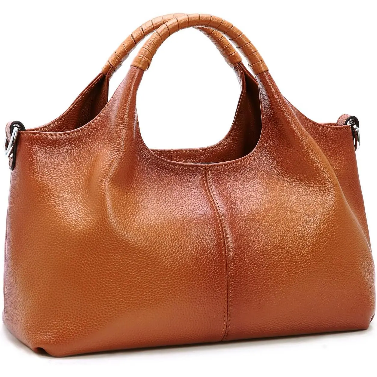 Women's Genuine Leather Satchel - Medium Soft Durable Top Handle Bag with Detachable Multiple Zippered Pockets, Crossbody Purse, Purses Crossbody Bag for Office/Weekend, Multiple Pockets