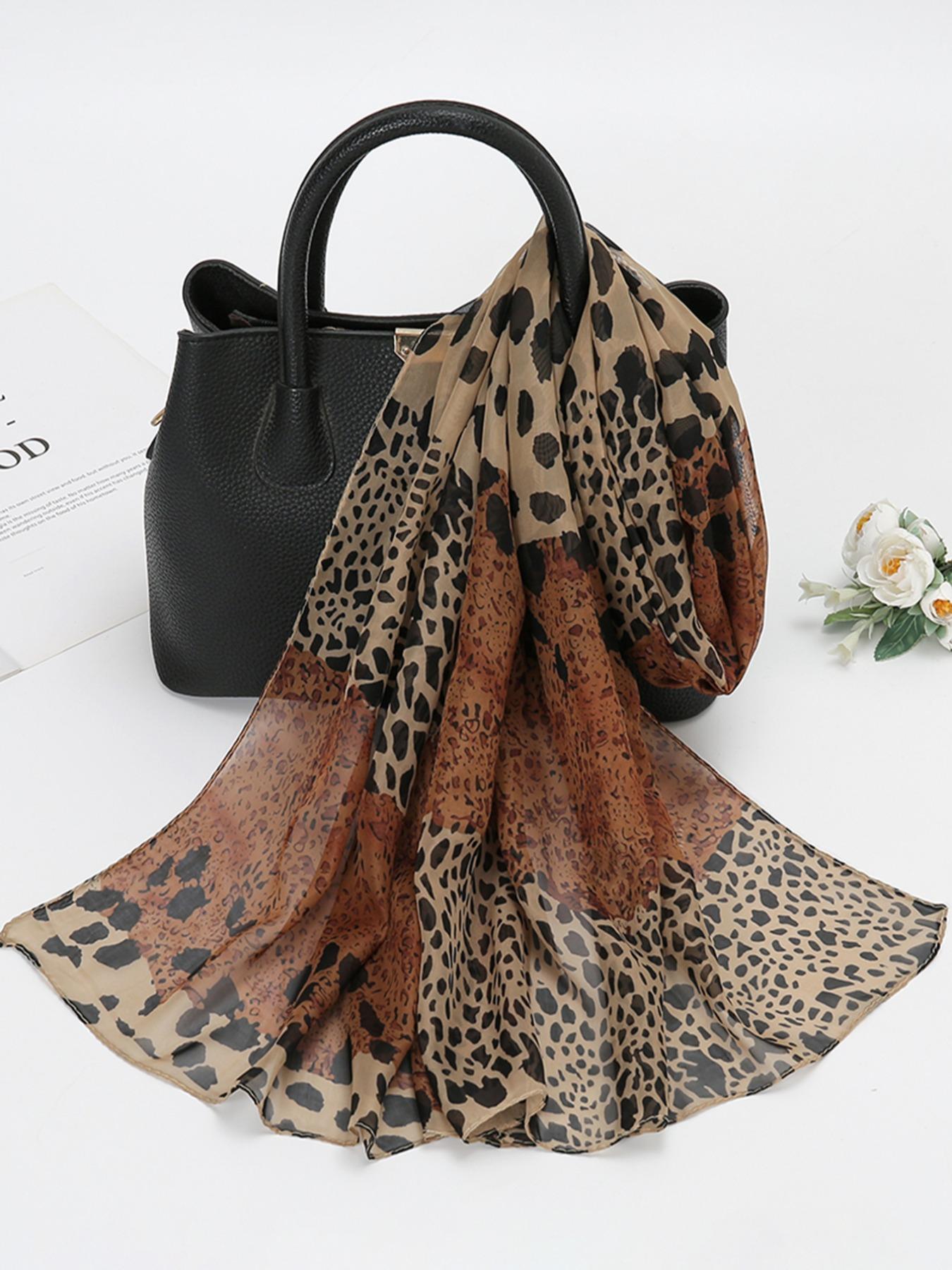 Women's Leopard Print Chiffon Khimars, Elegant Soft Comfortable Hijabs for Daily Wear, Fashion Accessories for Women & Girls