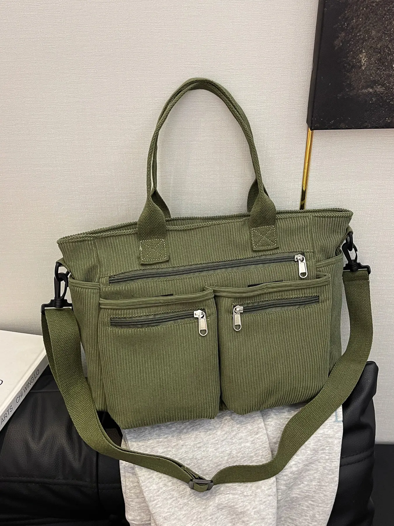 corduroy large capacity multi pocket mommy bag with simple design, portable crossbody bag, Casual Handbags, Casual Commuter Bag, everyday work bag for work and daily use, fashion tote bag, tote bag, Lightweight Tote Bag, Casual Trendy Bag