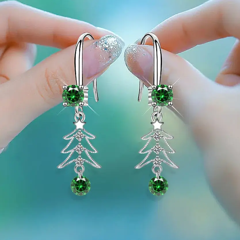 6-color exquisite and fashionable Christmas tree drop pendant earrings, New Year, Christmas, birthday party, holiday, anniversary gift, jewelry accessories