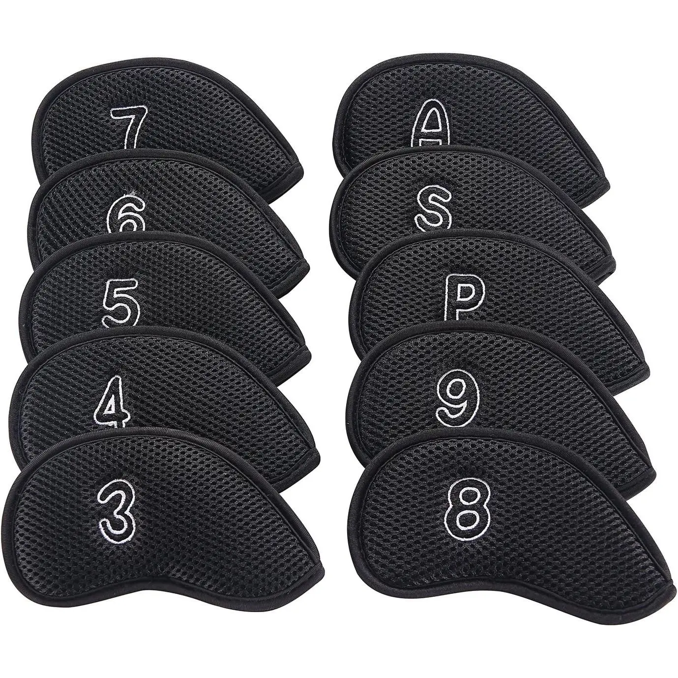 10-Piece New Meshy Golf Iron Covers Set for Right Hand, Stitched with 1-Sided Numbered Design, Thick Soft Superior Protection Golf Club Head Covers, Fits Most Irons, One-Sided Number