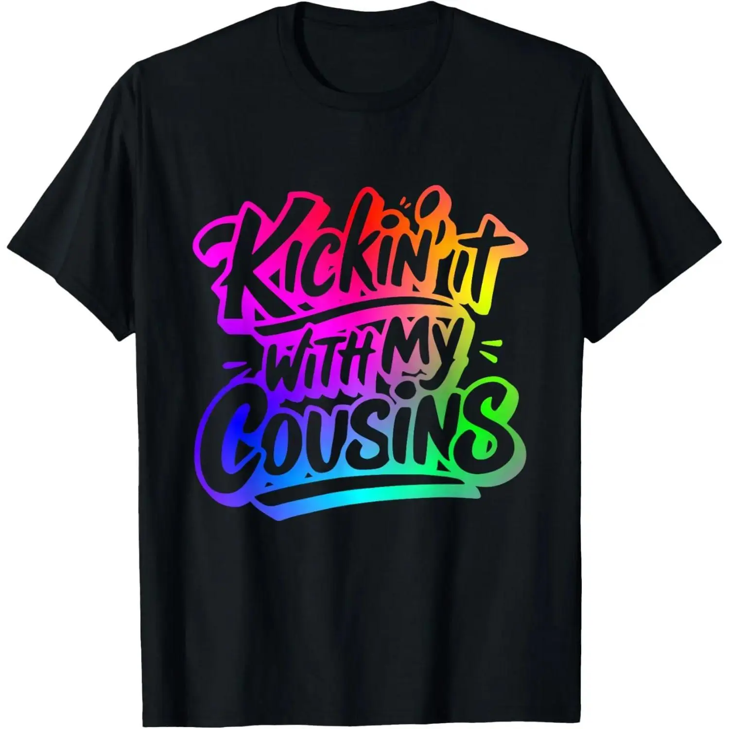 Men's 100% Cotton Basic T-Shirt - Funny "Kickin It with My Cousins" Family Reunion Matching Top for Barbecues, Club, Dating, Gym, Funny Family Reunion, Holiday, Machine Washable, Round, None, Short