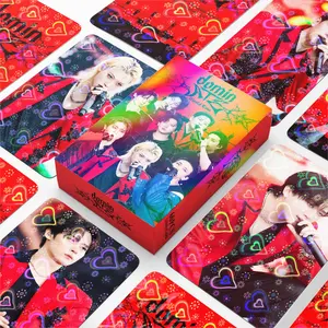 60 Pcs Heart Foil Flash Cards, SK Kpop Boy Group Merch, Laser Holographic Celebrity Lomo Cards, High Definition Non-Repeating Double-Sided Collectible Cards