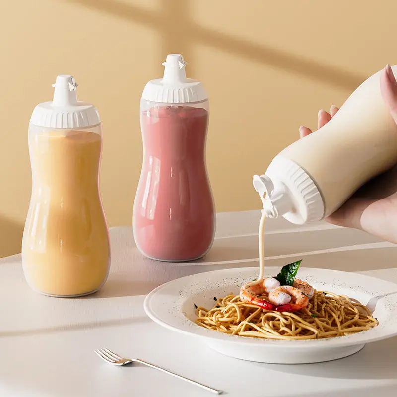 Food Grade Tomato Salad Sauce Bottle with Measuring Scale, Honey Oyster Sauce Dispenser, Sharp Mouth Plastic Seasoning Bottle, Kitchenware