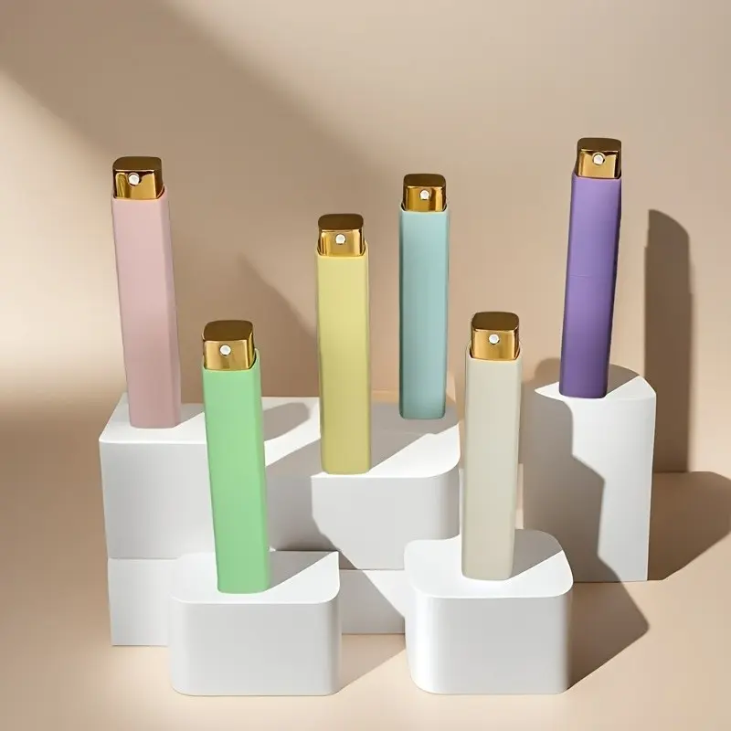 4pcs Square Matte Perfume Spray Bottles, 10ML Reusable Refillable Mini Fragrance Samples, Includes Funnel and Dispenser, Travel Friendly, Portable Perfume Bottles