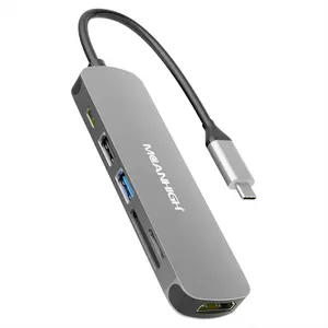 USB-C HUB 6-In-1 Type-C to HDMI Splitter, 4k30hz Multi-Port Dongle, 100w PD Charger, SD/TF Card Reader, Compatible with Macbook Air Pro, Xps