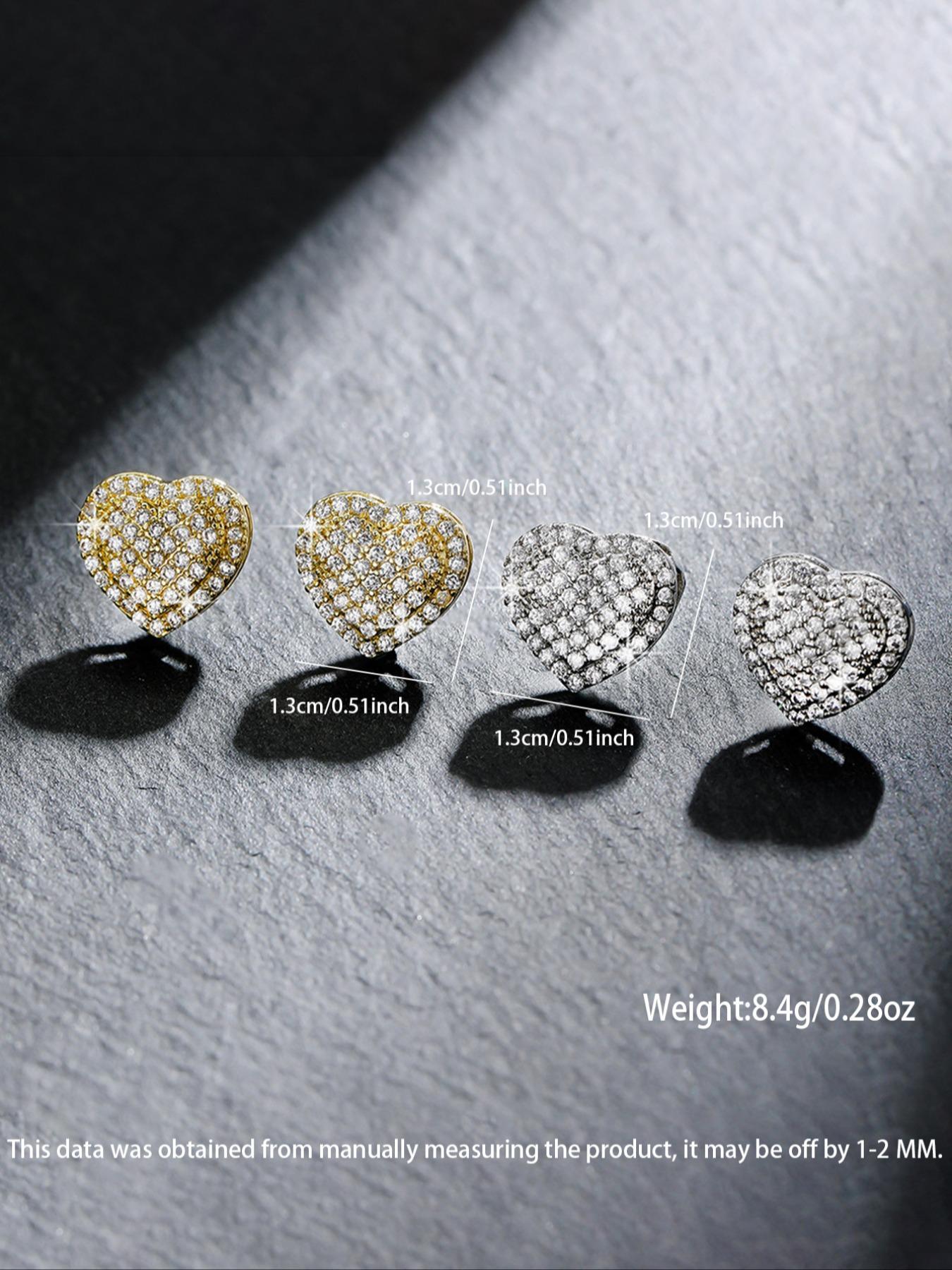 Elegant Heart Shaped Stud Earrings, Luxury Rhinestone Decor Stud Earrings, Fashion Matching Jewelry Accessories for Women, Rhinestone Decorated Bling, Studs Earrings