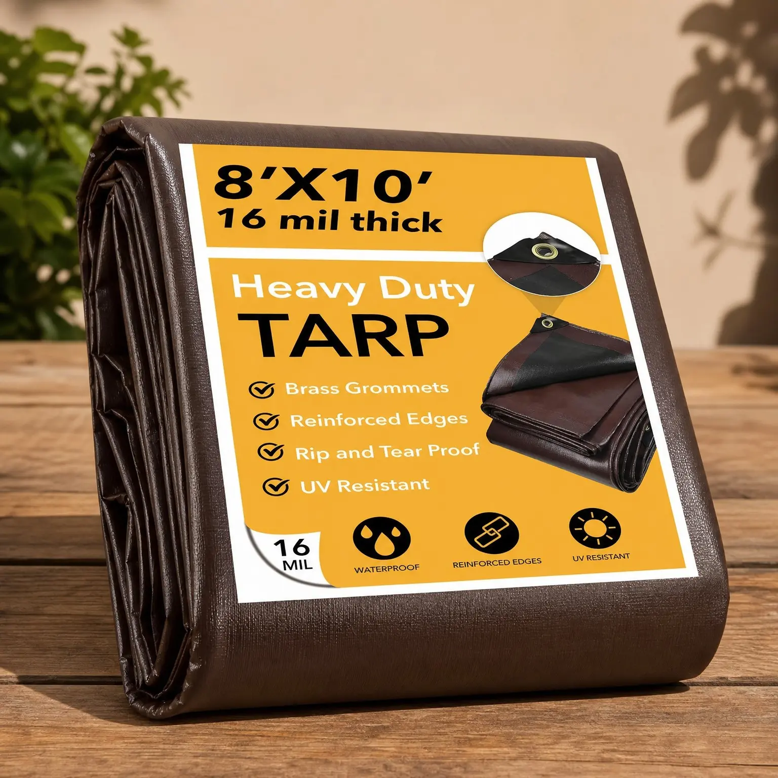 8x10 FT Heavy Duty Waterproof Tarp, 16 Mil Thick UV Resistant Poly Tarpaulin with Brass Grommets and Reinforced Edges for Outdoor Camping, Tent, Pool, and Car CoverGift