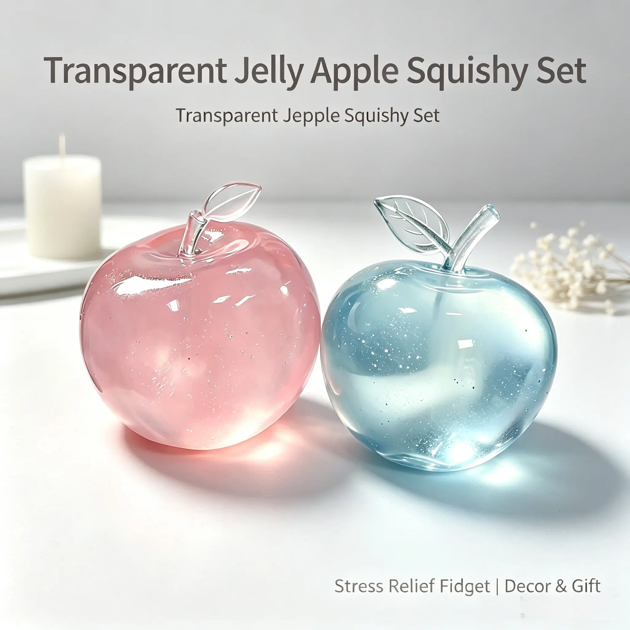 Soft Slow Rising Sensory Mochi Squishy 2 Pack, Apple Squeeze Fidget Toys, Stress Relief Fidgets, Kids Adults Anxiety Calm Gift, Model 001