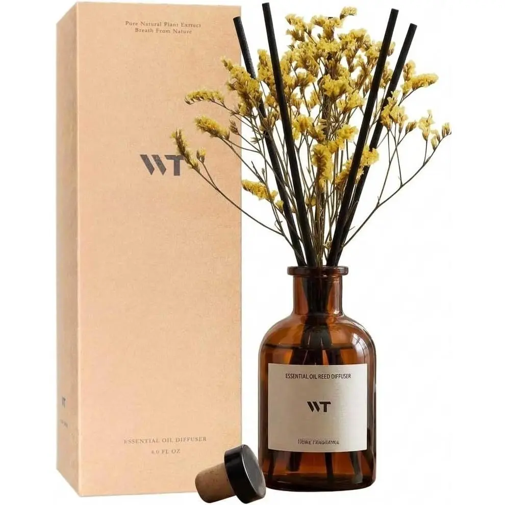 Reed Diffuser Set for Bathroom Air Fresheners, Oil Diffuser Sticks with Flower | Lemongrass Scent 4.0 fl oz   with Sticks Defusers | House Bedroom Office Shelf Decor