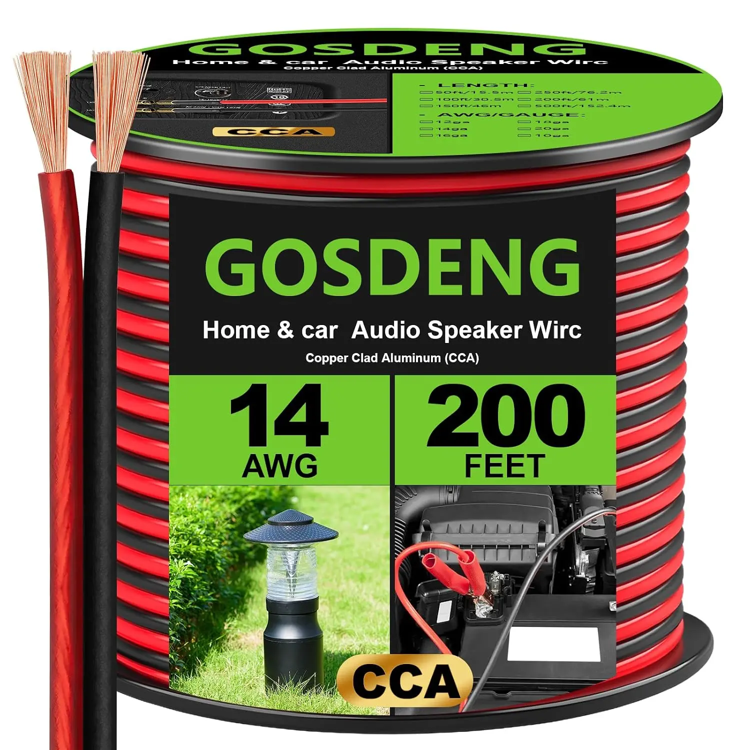 14 AWG Soft Touch Speaker Wire - 200 ft Flexible Red/Black Audio Cable, Accessories for Car Stereos, Home Theater Systems