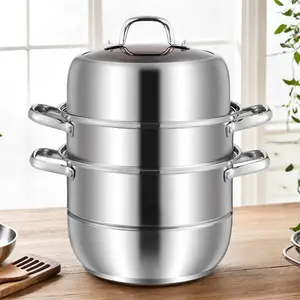 11inch 3 Tier Stainless Steel with Lid & Handle Steaming Pot Cookware Pot Thick Food Steamer for Vegetable Dumpling Stock Sauce Food