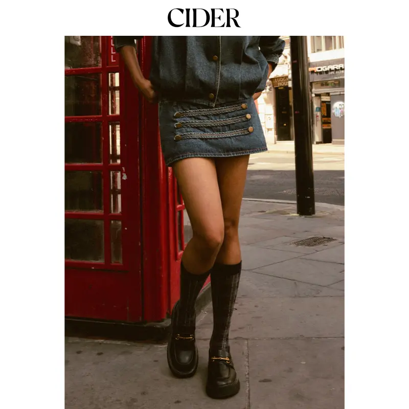 Cider Denim Low Rise Washed Metal Detail A-line Micro Mini Skort