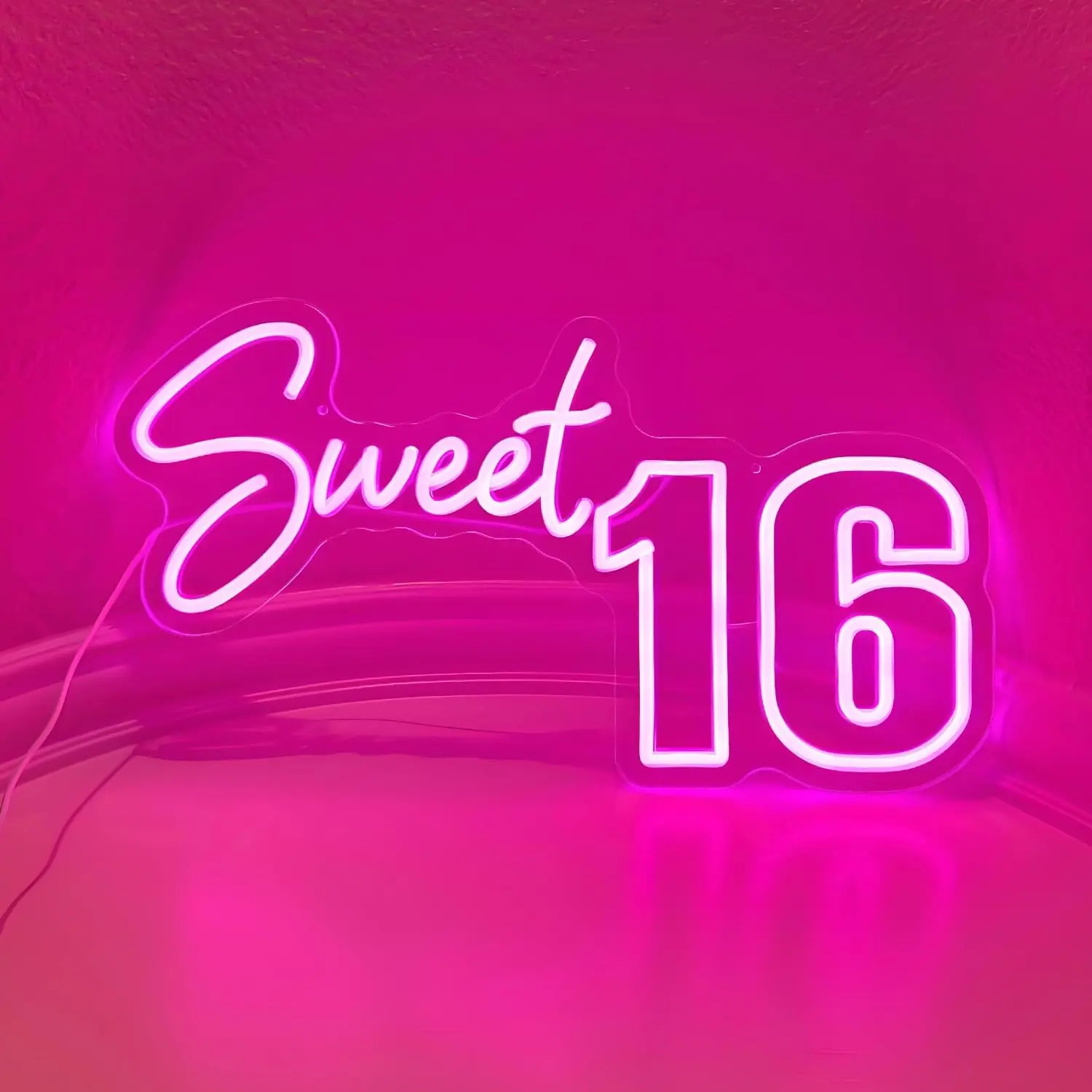 Sweet 16 Party Decorations Neon Sign, Sixteen 16th Birthday Decorations  for Girls, Light Up Numbers Sweet 16 Sign for Party Backdrop Wall Decor, ,16.5x9.4 inch