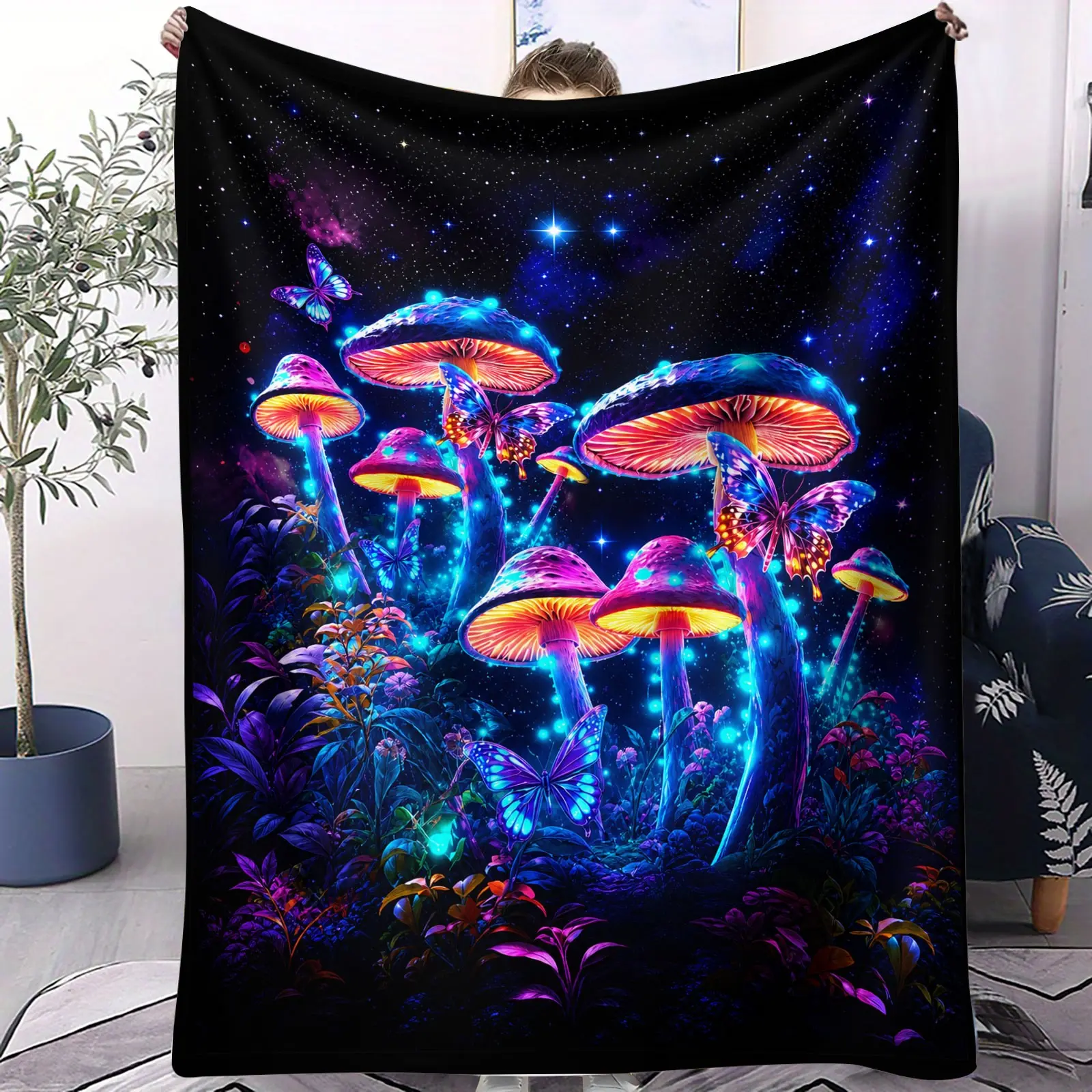 Mushroom Throw Blanket Mushroom Stuff Gifts for Adults Women Man Soft Cozy Warm Plush Fluffy Fuzzy Fleece Blanket Decor