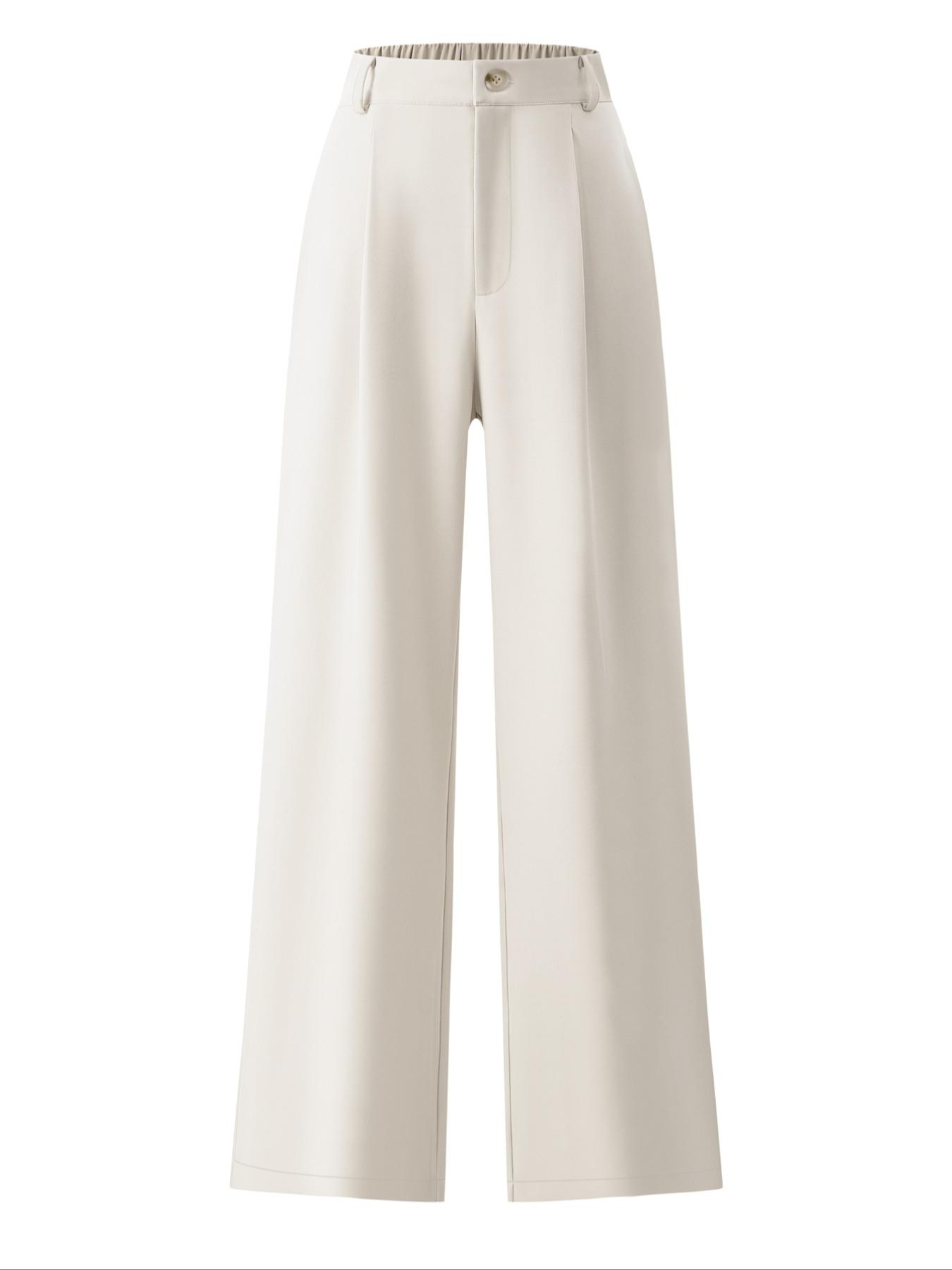 Women's Business Casual Plain Color Elastic Waist Button Fashion Trouser Pants, Fitted H-Type, All Seasons, Stylish and Comfortable