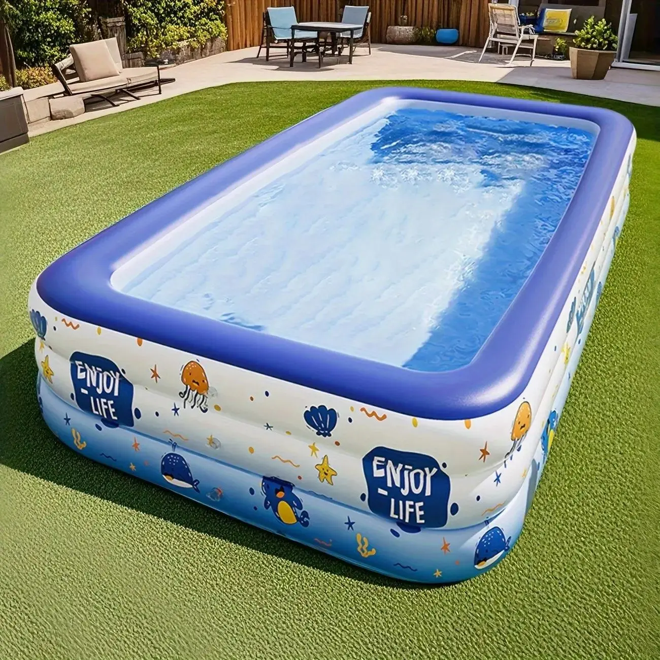 1pc Indoor/outdoor Inflatable Pool, Adult Use, Large Size Thick PVC Material, Perfect for Home Swimming, Hot Weather, Apartment Use, Relaxing Rectangular Pool