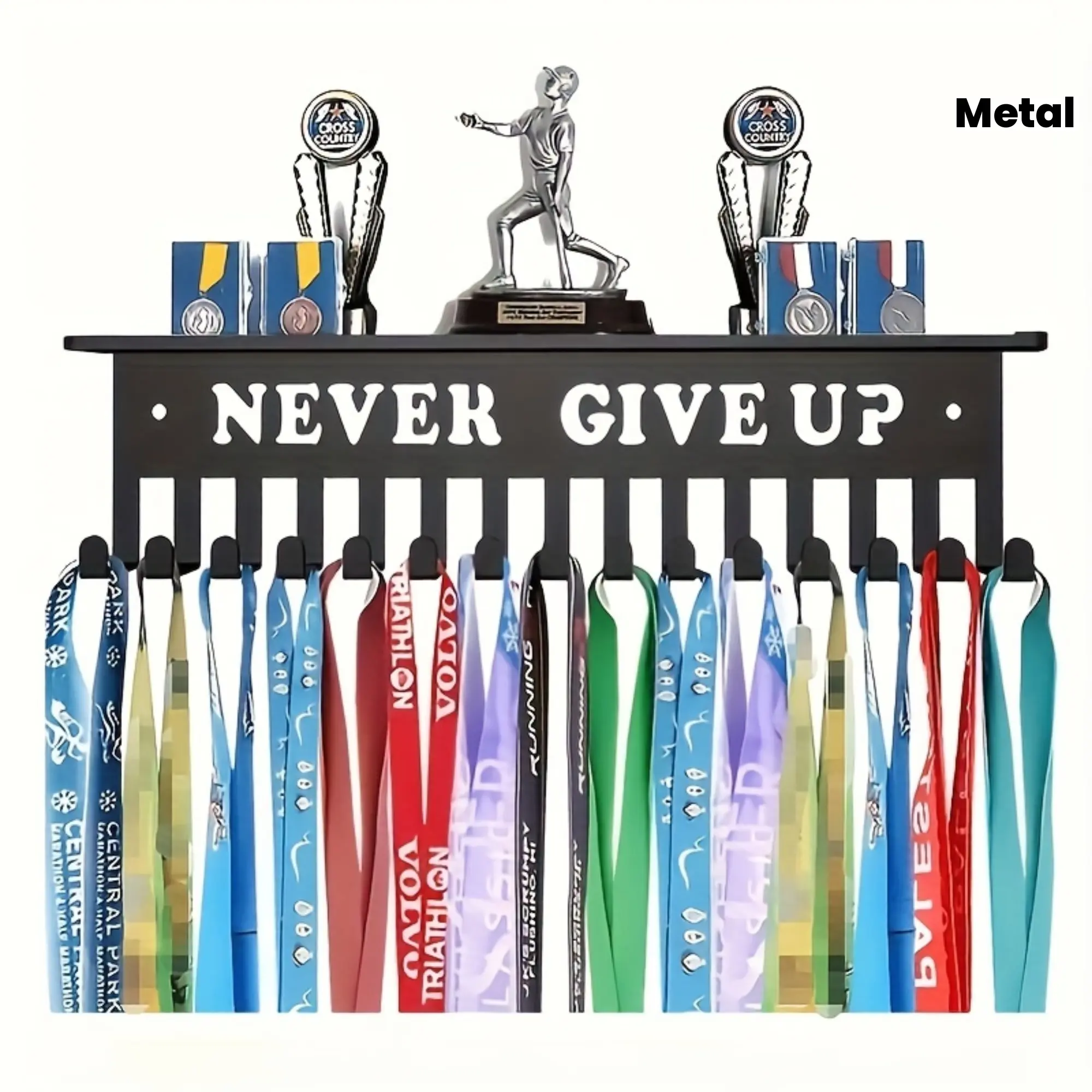 1pc metal wall-mounted Hangable medal display stand, hanging sports awards and ribbons, home wall art deco, independent storage capacity, Winners Organiser