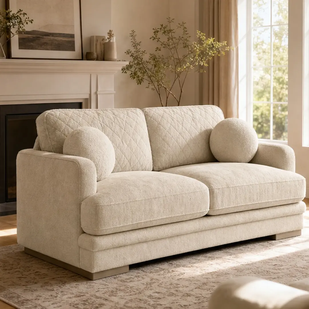 ARCH Chenille Cloud 2-Seat Modular Loveseat Sofa Comfy Couch for Living Room - Cream Beige, Round Pillows, Quilted Back Cushion, Deep Seat, High-Density Polyurethane Foam Springs, Easy Assembly Required, 113.08 lb, 33.40" W x 73.20" D x 37.40" H, Cozy Sof