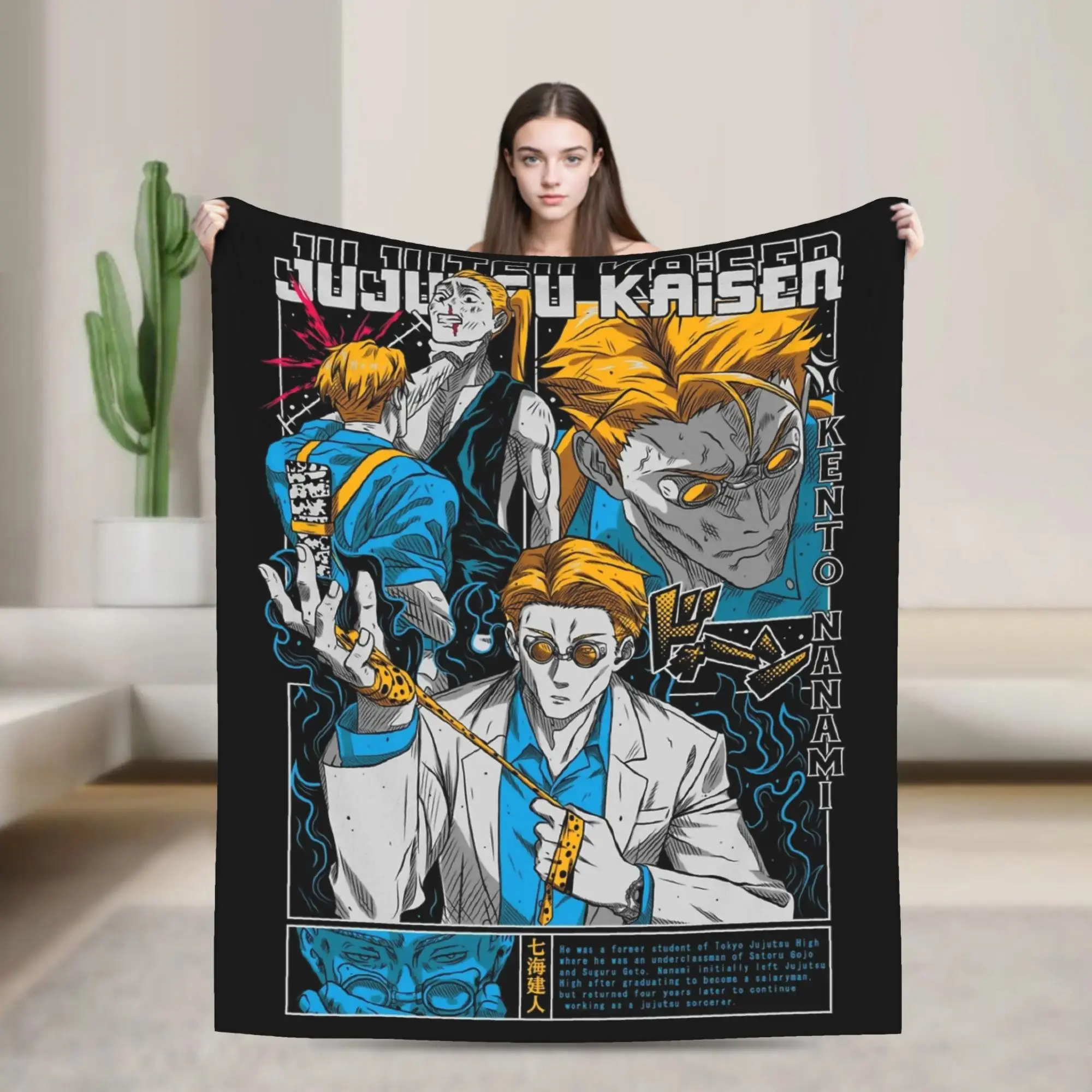 Hot Anime N-Nanami K-Kento Anime JJK Nanamin Blanket Flannel Print  Breathable Super Soft Throw Blanket for Bedding Outdoor Bedspreads Cozy Vibes, Holiday Gift, Must-Have, Book Lover, Comfortable Throw, Warm Blanket, Fantasy Fans, Winter Decor, Gift