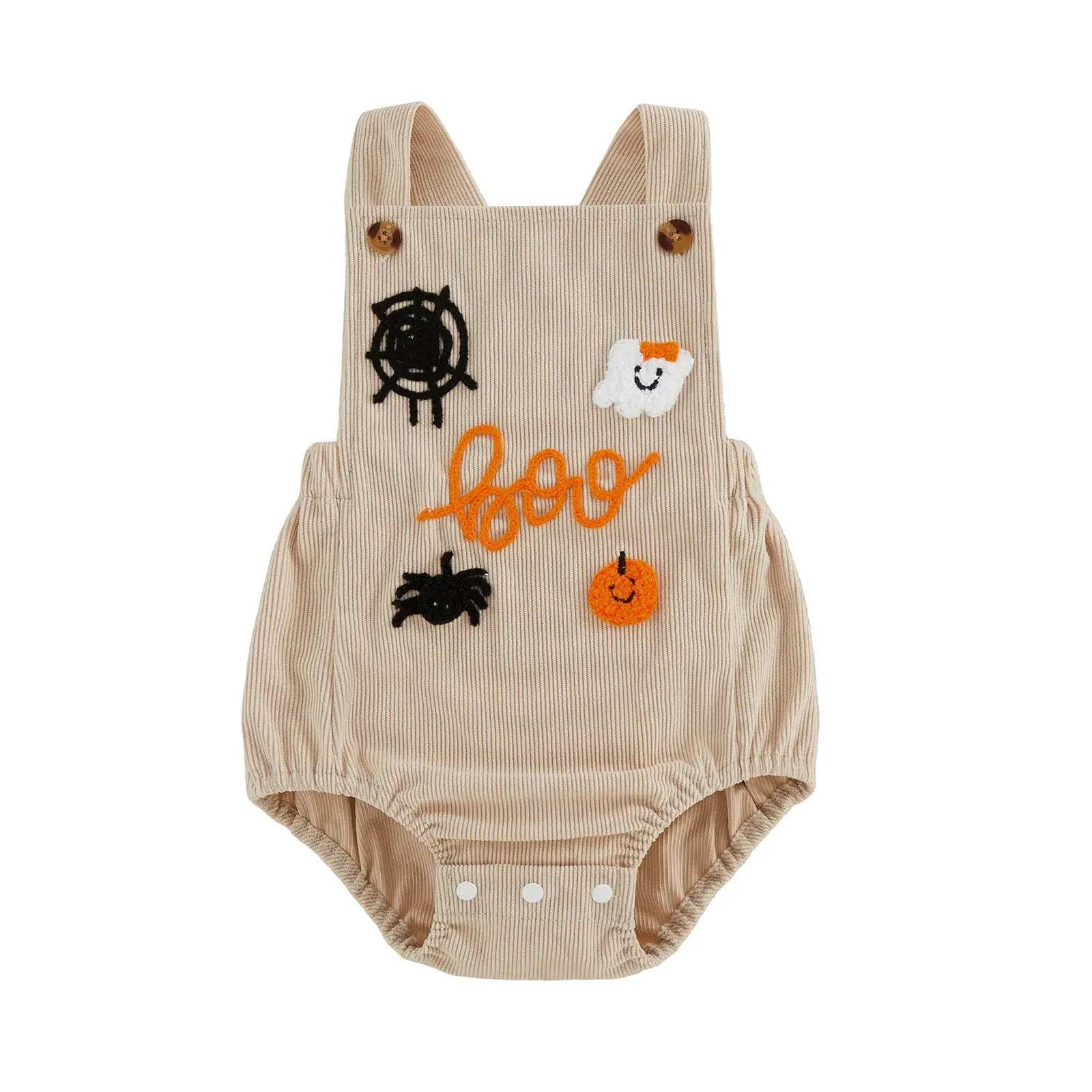 Babamoon Polyester Toddler Infant Halloween Romper - Ghost & Spider Embroidery, Sleeveless Bubble Jumpsuit Onesie Bodysuit, Prop 65 Safe