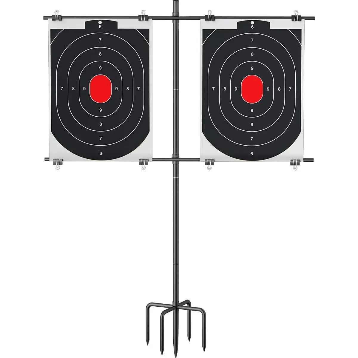 Adjustable Height Shooting Target Stand with Iron Frame, Portable Holder with 5-Prong Base for Dual Targets, Fits Standard Sizes for Outdoor Shoots, Height Adjust