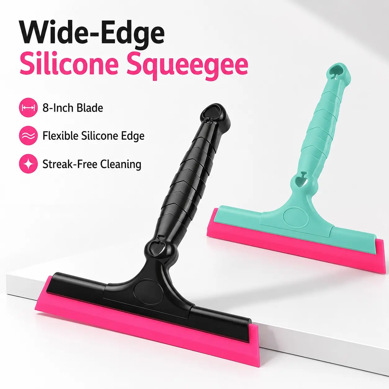 KUNAISI 2pcs Flexible 8-Inch Squeegee Window Tint Tool Auto Water Blade, Shower Squeegee for Car Windshield, Glass, Tiles, and Smooth Surfaces