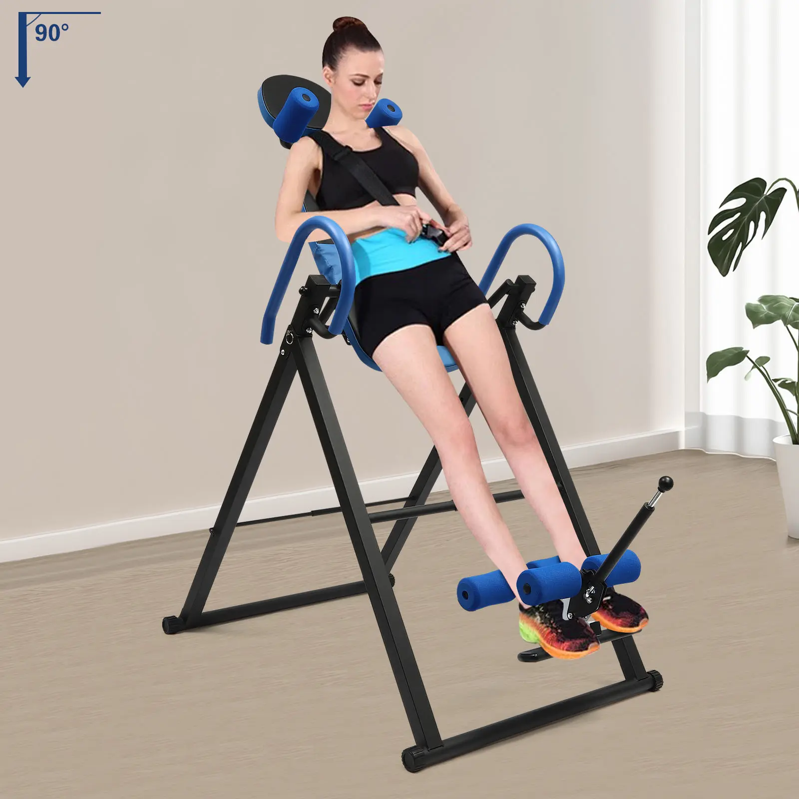 Blue Inversion Table with Extended Ankle Lock Handle, Home Gym Strength Training Equipment for Back Stretching & Muscle Tension Relief, Fit for 4.27-6.07ft Tall Users