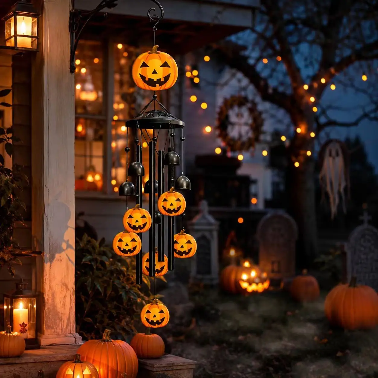 Halloween Outdoor Wind Chime, Metal Pumpkin Wind Chime, Festive Decorative Gift for Men and Women, Garden Courtyard Hanging Decor, Durable Outdoor Wind Chime