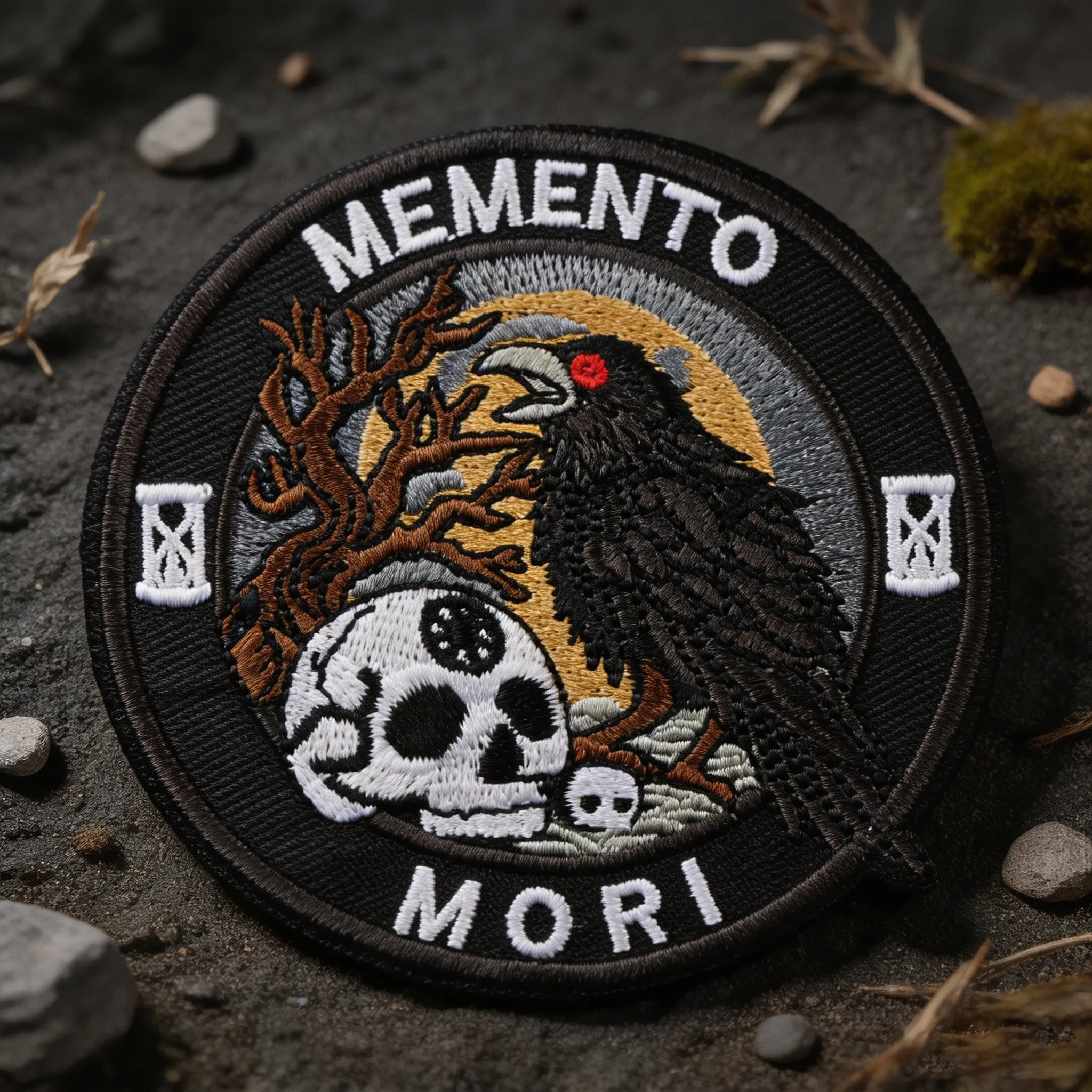 Memento Mori Embroidered Patch, Gothic Raven Heat Transfer Iron-On Fabric Sticker, Embroidery Patches, Suitable for Clothes, Jackets, Hats, Accessories