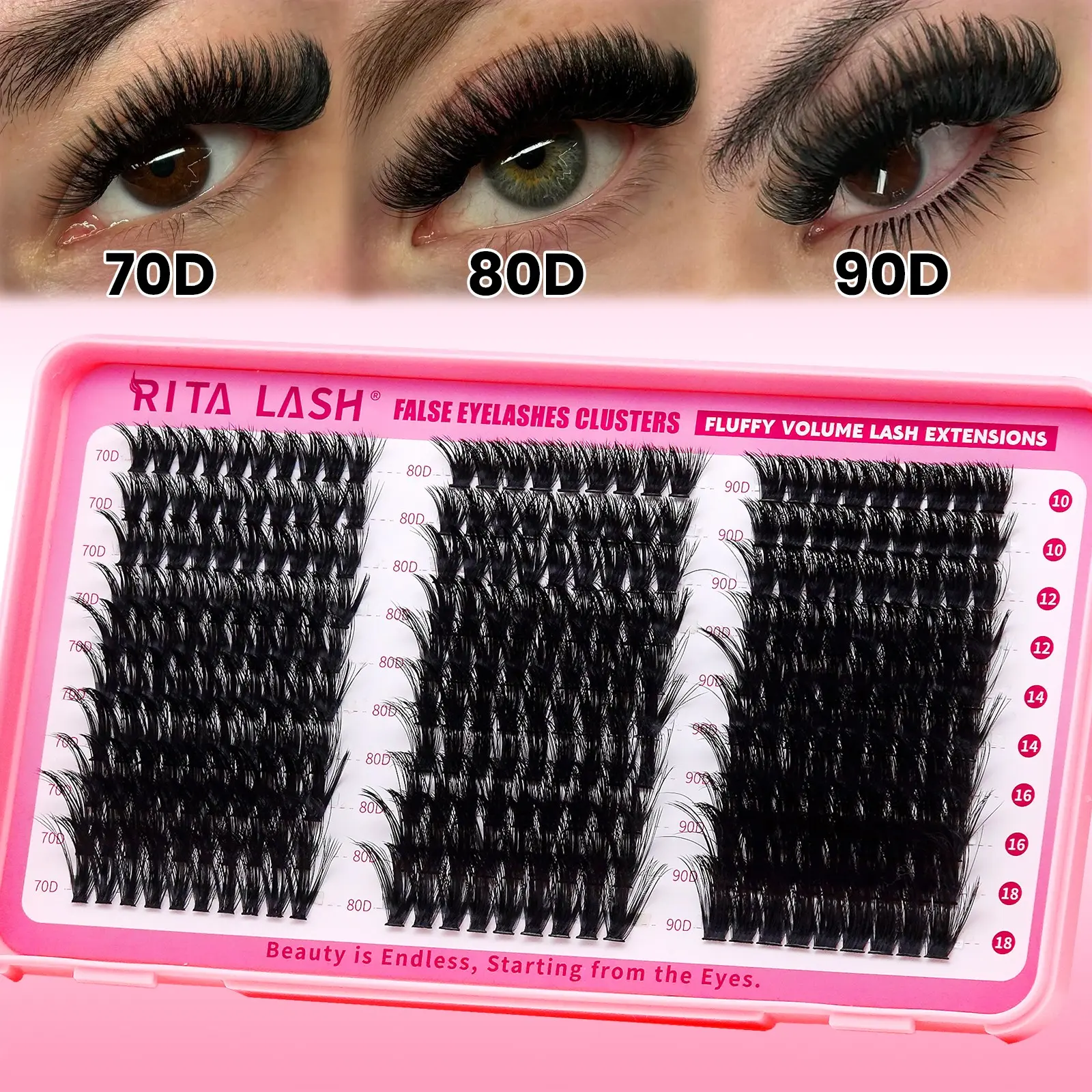 RITALASH 280pcs D Curl Individual False Cluster DIY Eyelashws Individual Lashes Mixed Tray Lash Clusters Extensions DIY Lashes at Home  for Beginners Cosmetic