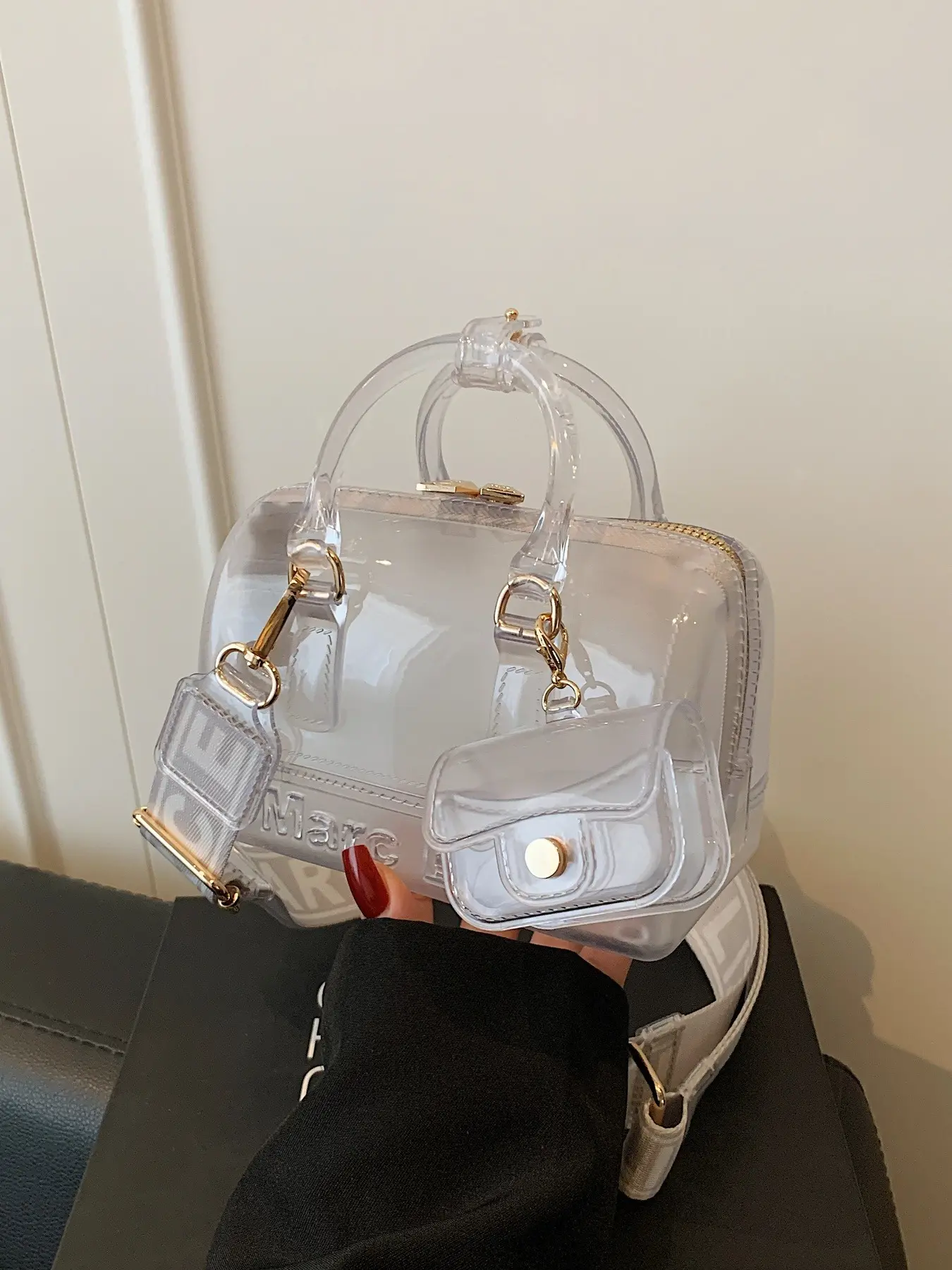 New Sweet Cool Style Chic Casual Trendy Handbag Transparent PVC Mini Boston Bag For Women Niche Premium Sense Daily Casual Travel Commute Crossbody Shoulder Small Bag Cross Body Bags