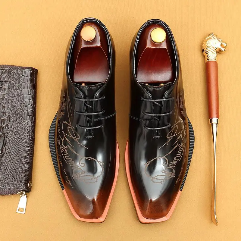 Genuine Leather Mens Patent Leather Brogue Dress Shoes Shiny Glazed Upper British Style Carved Toe Formal Business Oxfords For Men Office Work Wedding Business Banquet Daily Outfit
