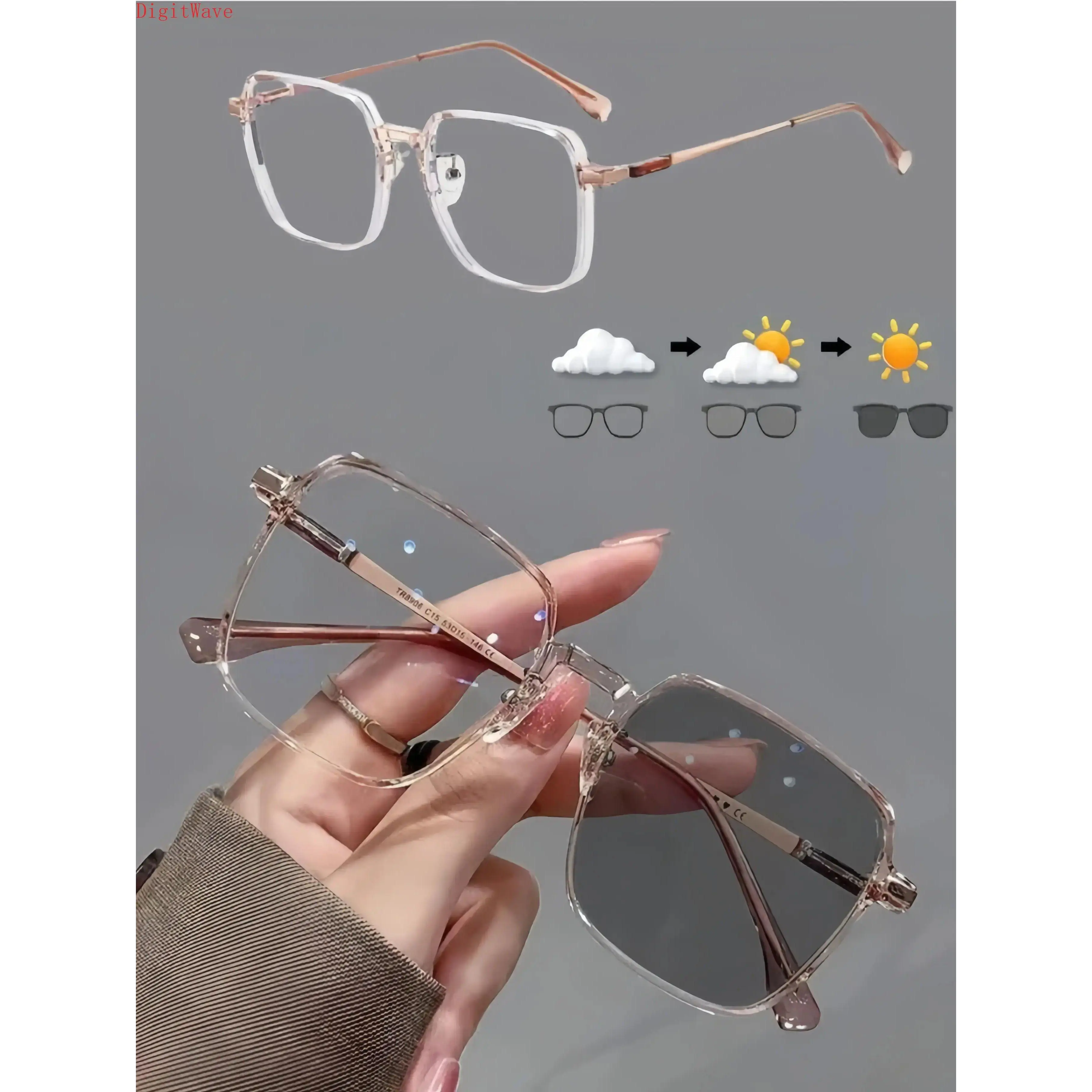 Unisex Classic Photochromic Light-Sensitive Bluelight Glasses - Square Frame Eyewear, Alloy-Frame Stylish Trendy Eyewear, 1 Size Trendy Casual Eyeglasses for Work & Outdoor Use,summerwins