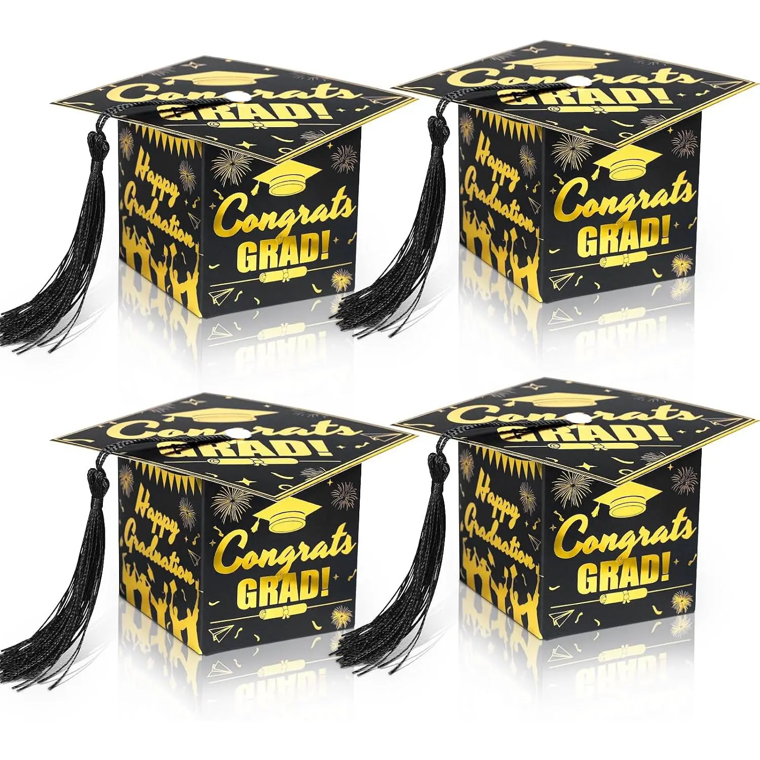 Graduation Cap  Boxes with Tassel, 32 count Class of 2026 Graduation Party Favors Candy Boxes, Small  Box for 2026 Grad table centerpieces Decorations(,Black)