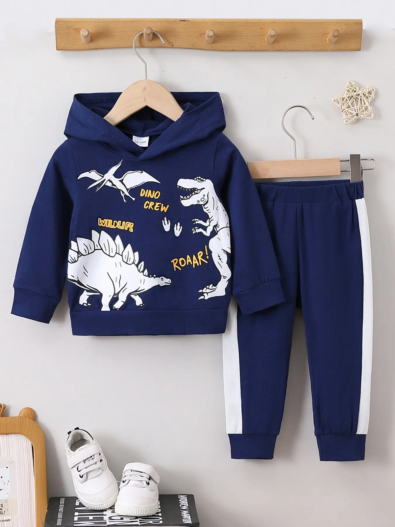 Spring Fall Toddler Boys Dino Crew Dinosaur Print Hoodie & Side Stripe Jogger Pants 2Pcs Set 🦖 Cool Kids Casual Graphic Print Set Tracksuit
