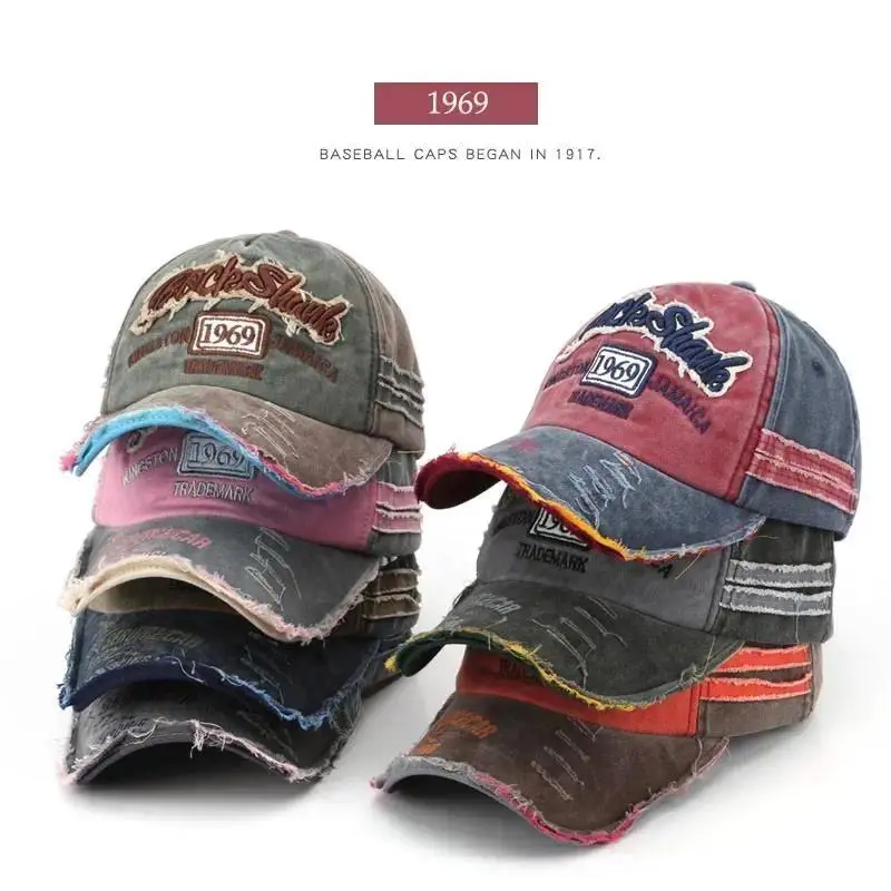 Vintage Washed 1969 Embroidered Letters Baseball Hat - Distressed Cotton Cap with Adjustable Strap, Unisex All-Season Fit for Hip-Hop, Streetwear Look