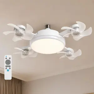 Ceiling Fan Light with Remote Control, 19.69 Inch Screw inLED Fan Light, E27 Base Foldable Ceiling Fan with 4Fan Heads, Quiet Airflow & Bright Lighting, EasyInstallation for Bedroom, Living Room, Kitchen, Office,Dorm, Small Room Use