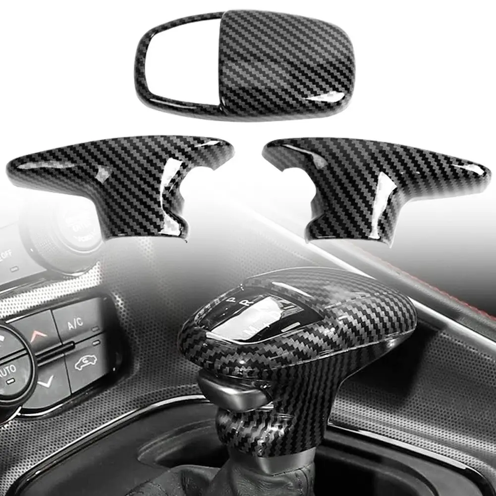 For Dodge Charger/Challenger 2015+Durango 2018+ Car Accessories Interior Gear Shift Knob Decoration Cover Gear Shift Handle Sticker Carbon Fiber