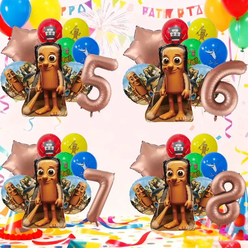 11-Piece Lollipop Theme Number Balloons Set, Cartoon Print Balloons, 32-Inch Chocolate Color, Party Balloons Decorations for Birthdays, Kids' Events