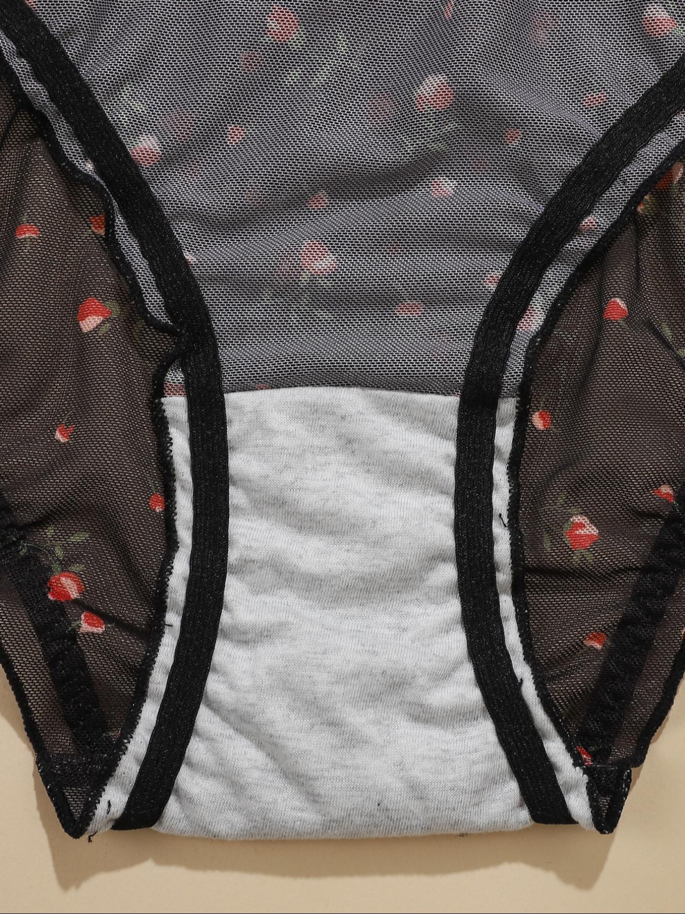 【0XL-4XL】 Floral Print Panty, Breathable Comfortable Panties for Daily Wear, Women's Underwear for All Seasons