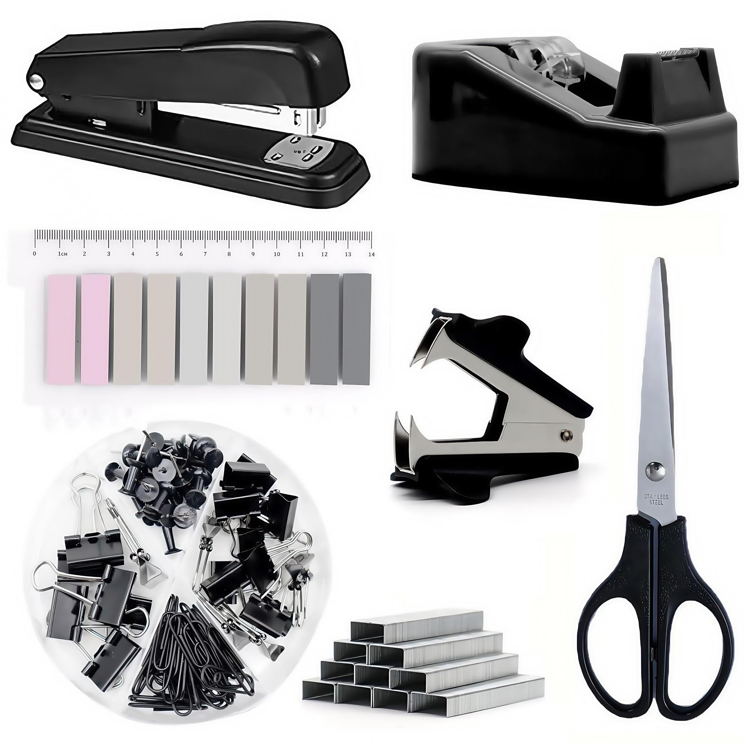 Office Binding Supplies Set, 1 Set Including Stapler, Scissors, Tape, Staples, Clips and Index Sticker, Office Stationery & Supplies