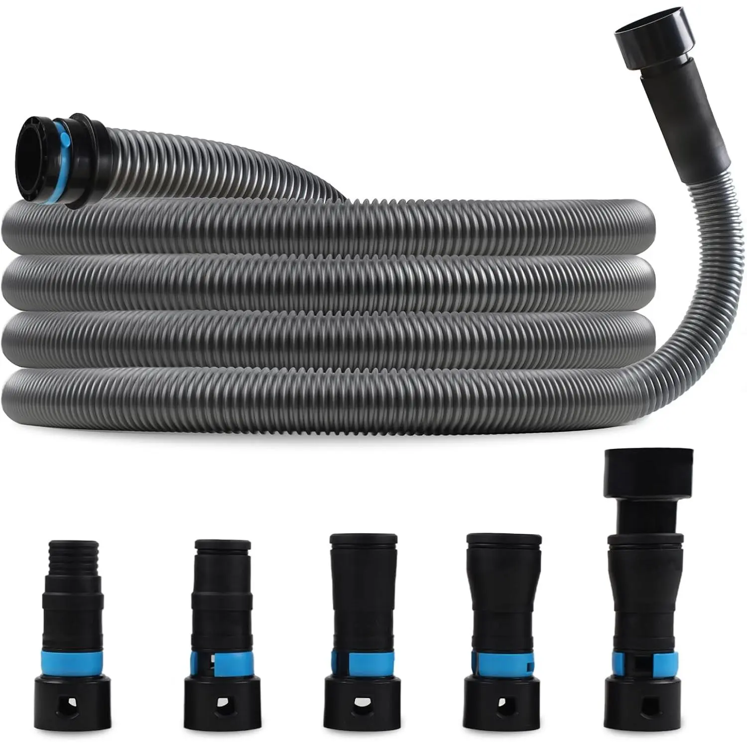 Upgraded 1.25-Inch x 17-ft Dust Collection Hose for Home & Workshop Vacuum Cleaners, 5 Accessories/Adapters Included, Compatible with Multiple Power Tool & Sander Brands