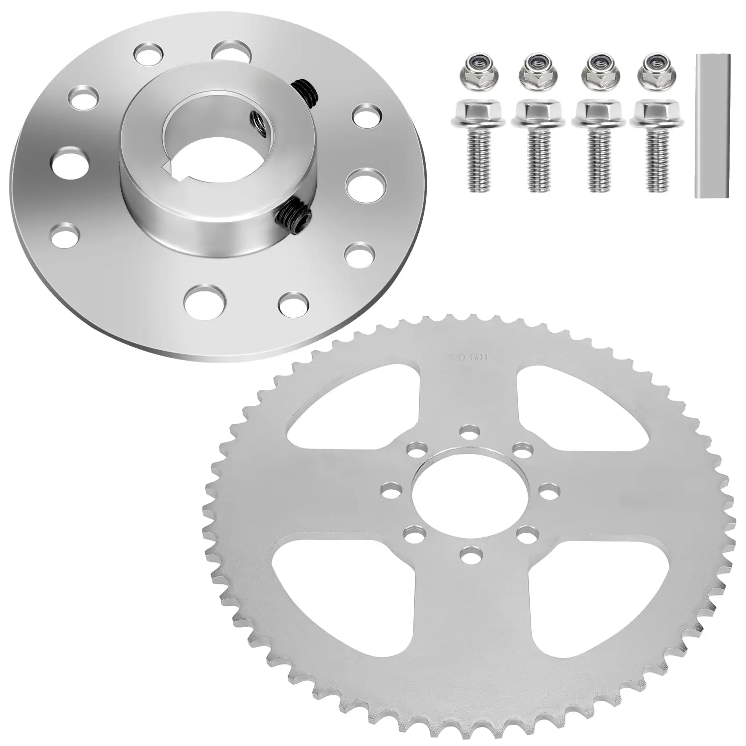 Go-kart sprocket hub 1inch with 1/4 keyway, hardware component, compatible with 40/41/420 chains, 60T rear drive sprocket, suitable for Predator 212cc 196cc 6.5hp go-karts, mini bikes, drift trikes, heavy-duty dune buggy accessories