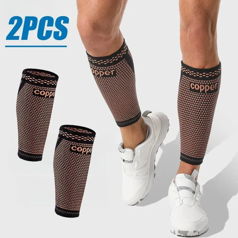 [Value 2-Pack] Copper Compression Calf Sleeves! Strong Support & Cramp Relief, for Running Cycling Tennis (Unisex)