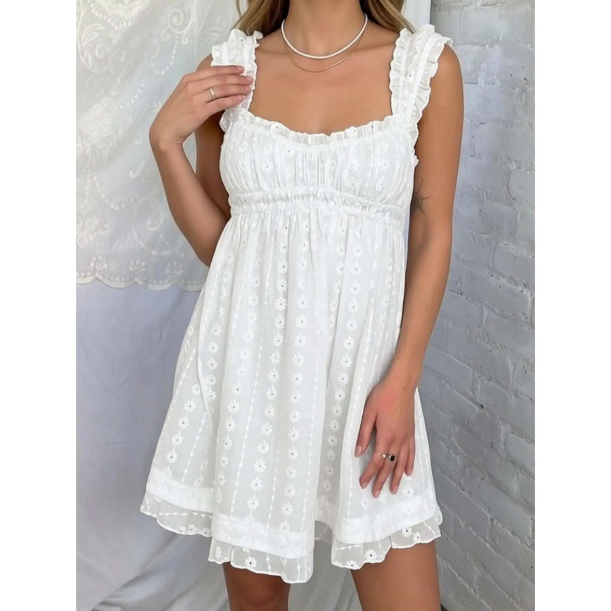 y2k Women Dress Summer Floral Embroidery Loose Party A-line Dress for Beach Club Streetwear